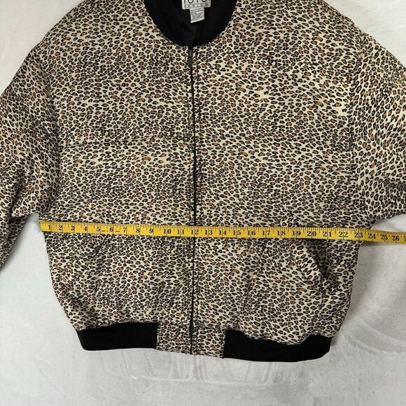 80s 1010 Leopard Print Silk Puffer Bomber Jacket Size Large Quilted 90s Vintage - Picture 8 of 15